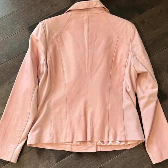 IMAN Pink 100% Genuine Leather Moto Zip Jacket Woman Size Large Large Collar - Picture 2 of 9